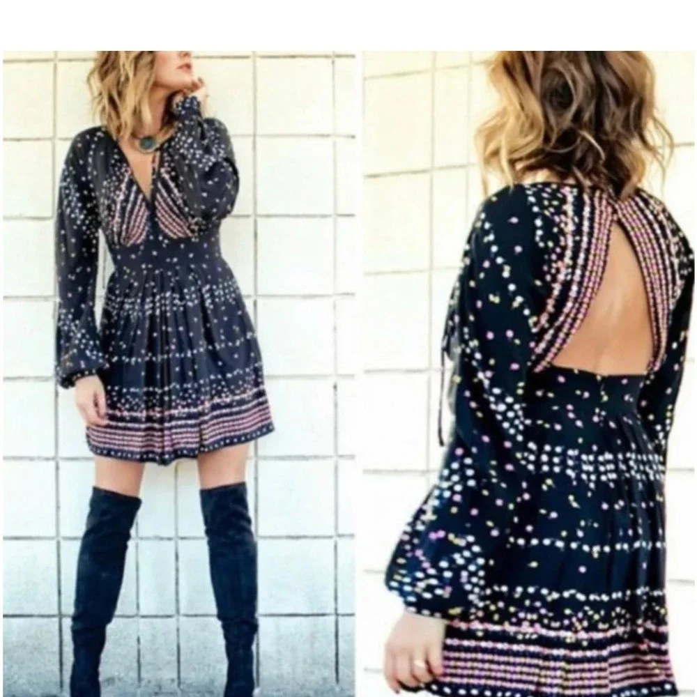 Free People Black Multi-Color Mini Dress - Picture 2 of 15